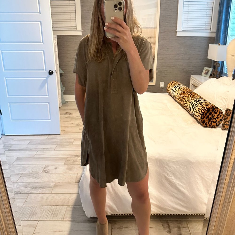 Vince Leather  Shift Dress - Green Olive